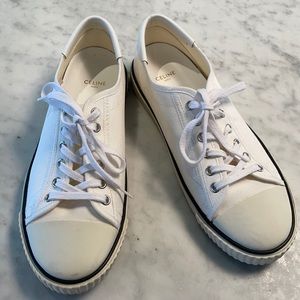 Celine Blank Low Lace Up Canvas Sneaker